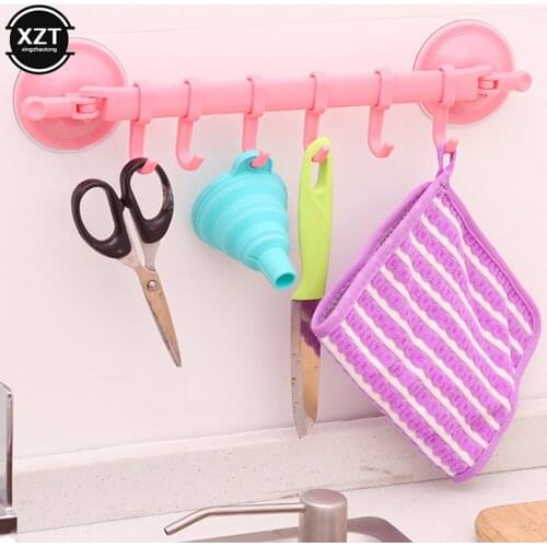 Bathroom 6 hooks suction Cup Kitchen Hanger Organizer Bath Clothes Towel Bathroom Hook Cooking Tool Flexible Storage Rack Shelf