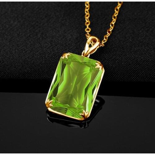 100% Real S925 Sterling Silver Pendants Necklace Natural Stone Yellow Emerald Jade 18K Gold Pendant Silver 925 Jewelry For Women