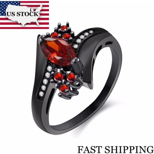 US STOCK Uloveido Cubic Zirconia Engagement Rings for Women Black Crystal Ring with Red Stones Womens Wedding Jewelry Girl Y350