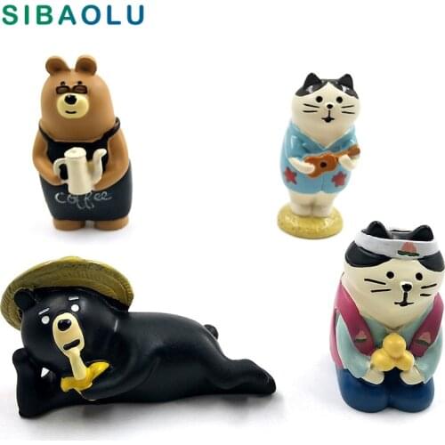 1pc Decole Cat Black Bear Granny figurine Resin Craft Anime Model home decor miniature fairy garden decoration DIY accessories
