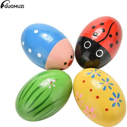 1Pcs Wooden Sand Eggs Instruments Percussion Musical Toys Colors Random