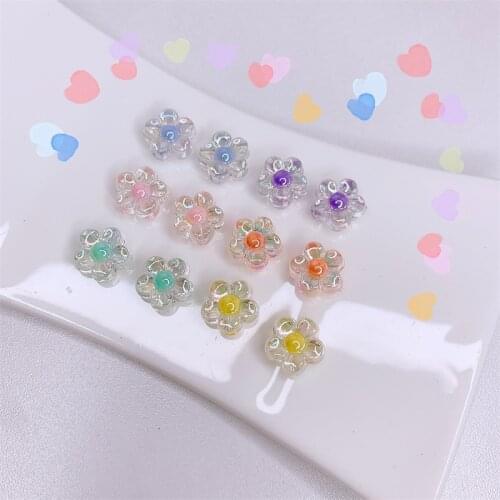 10Pcs 13MM Cute Colorful Resin Little Flower Beads For DIY Making Earrings Necklace Bracelet Loose Beads Jewelry Accessories