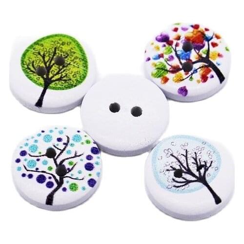 100pcs Love Tree Buttons 2 Holes Wooden Buttons Sewing Buttons Craft Scrapbooking Clothing Accessories 1.5cm Diameter