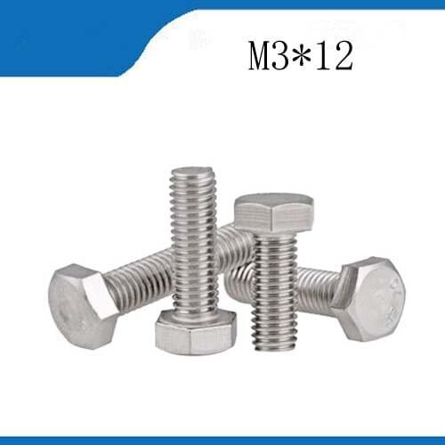 100pcs/lot M3*12 04 stainless Hex Socket Head Cap Screw DIN933 Hexagon Metric Threaded Bolt Fastener Hardware m3 bolts,m3 nails