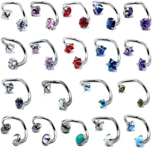 2PCS Surgical Steel Internally Threaded Twist Captive Bead Ring With Opal Aurora Zircon Labret Lip Stud Ear Tragus Cartilage 16g