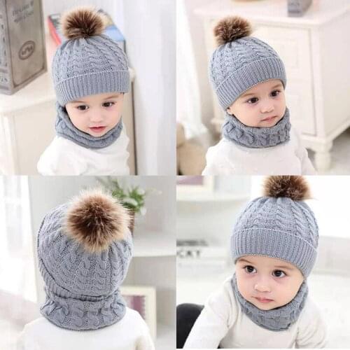 2Pcs Toddler Hat Baby Girls Boys Winter Warm Knitted Wool Hemming Hat Beanie Cap+Scarf Keep Warm Set 0-2 Year Kids Hat 4 colors