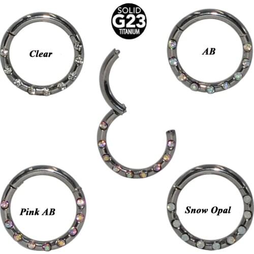 4PCS G23 Titanium CZ Gem Hinged Segment Septum Clicker Crystal Nipple Ring Nose Labret Ear Tragus Cartilage Daith Helix Earring