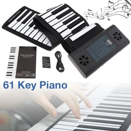 61 Keys MIDI Roll Up Electronic Piano Rechargeable Silicone Flexible Keyboard Organ Built-in 2 Speakers Support Audio