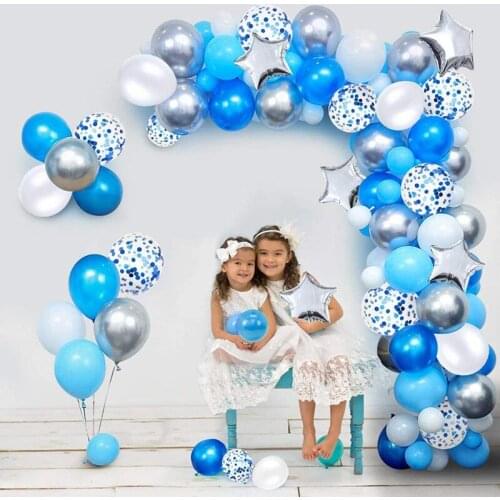 Blue Balloon Arch Garland Kit for Boy Girl Man Women Birthday Party Decoration with Tape Strips Tie Tools Flower Clips Confetti