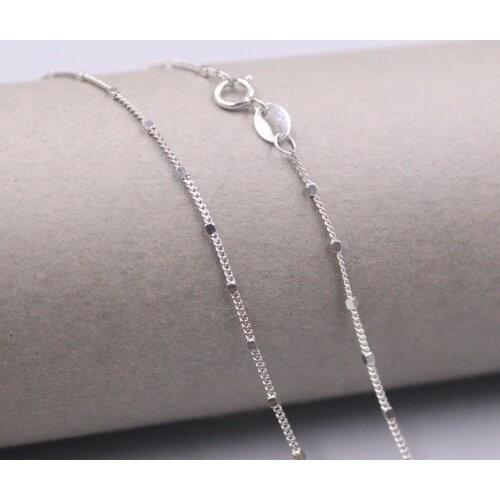 Au750 Real 18K White Gold Chain Neckalce For Women Female 1.0mm Square Shine Curb Choker Gold Necklace 18''L Gift