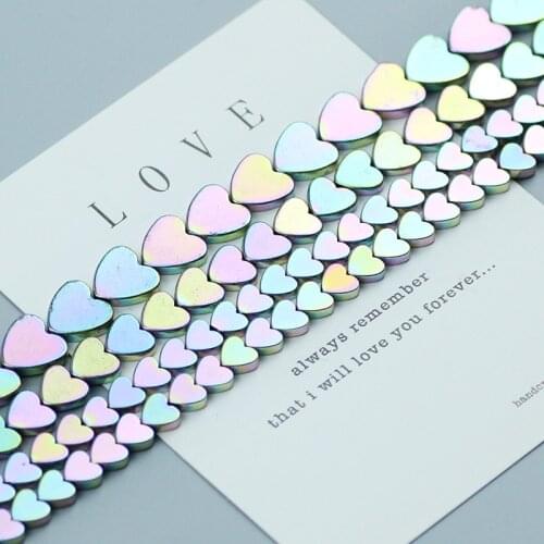 Natural Stone Beads Light Multicolor Hematite Love Heart Shape spacer Loose Beads For Jewelry Bracelet Making DIY 6 8 10mm 15