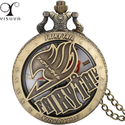 Fairy Tail Anime Themed Quartz Necklace Watch Bronze Pocket Watch Vintage Cosplay Pendant Jewelry Clock Gifts Anime Boy