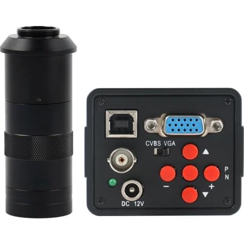 1080P FHD VGA USB 2.0MP BNC AV TV VGA USB Digital Industrial Video Microscope Camera 100X Zoom C MOUNT Lens For PCB Soldering