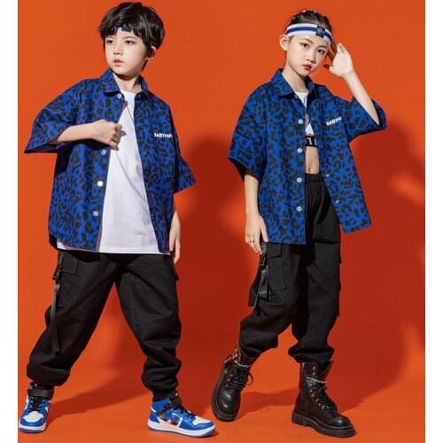 ChildrenS Fashion Hip-Hop Leopard Shirts Cargo Pants Boys Hiphop Dance Clothes Girls Jazz Dance Performance Rave Clothes DN9777