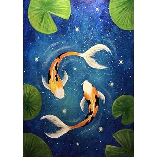 DIY 5D diamond painting kit for children and adults, carp koi fish lotus, complete drill bit DIY diamond home decoration