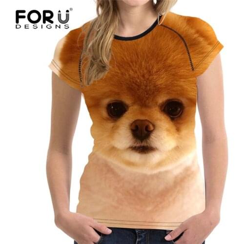 FORUDESIGNS Cute 3D Dog Boos Pomeranian Women T Shirt Tee Tops Female Casual Basic Short T For Girl Feminina Brand Clothes Shirt
