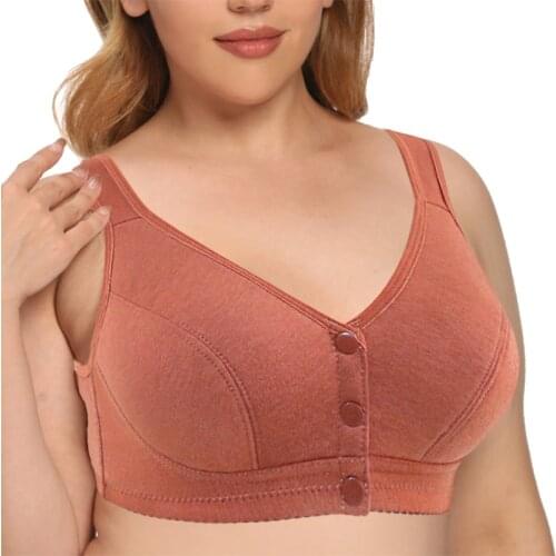 Front Closure Cotton Bras Women Camisole Bra Wire Free Soft Underwear Middle Age Women Everyday Lingerie Plus Size 36 50 B C Cup