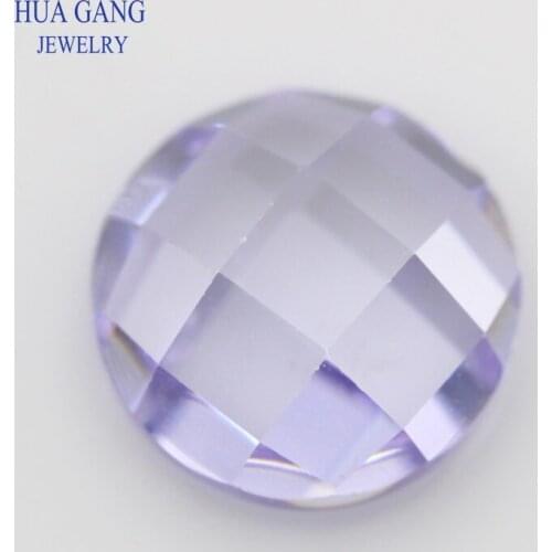 Lavender Cubic Zirconia Stone Round Shape Flat Bottom Checkerboard Cut Loose CZ Stone Synthetic Gems For Jewelry 8mm