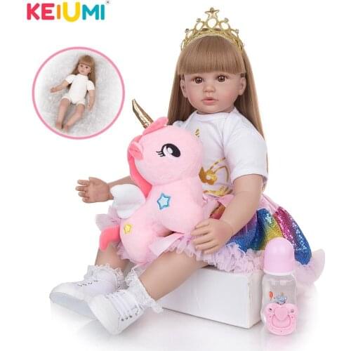 KEIUMI 24 Inch Long Hair Realistic Reborn Boneca Menina 60 cm Soft Silicone Reborn Babies Doll Childrens Day Birthday Gifts