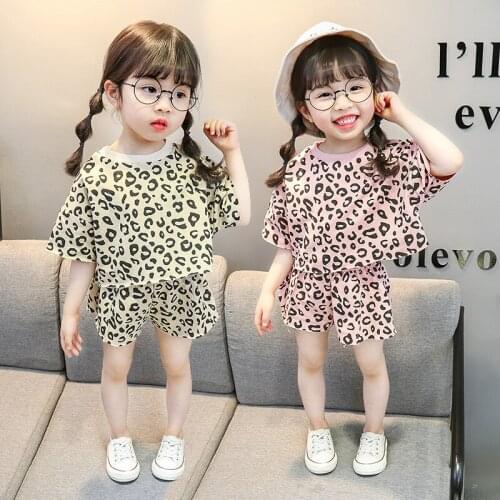 1-6year Baby Girls Lepoard Clothing Set Summer New Fashionn Little Girls Kids Set KF1052