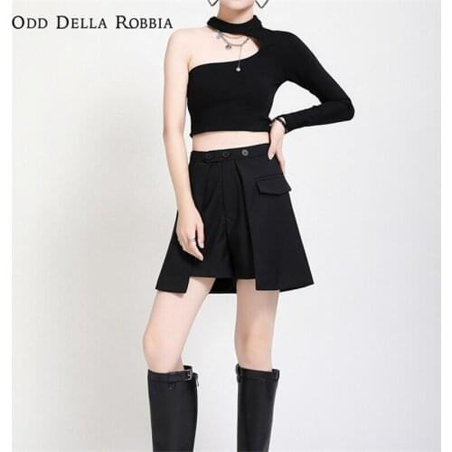 OddDellaRobbia Summer Women Dark Style A-Line Hakama Fashion Design All-Match Suit Pants Wide-Leg Flared Pants Streetwear 1633