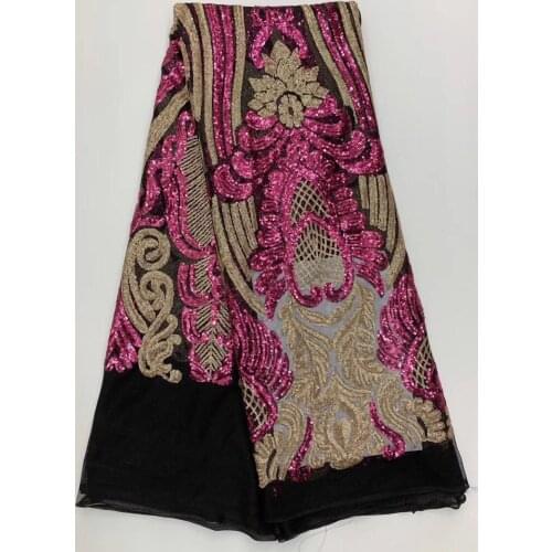 Fashionable tulle embroidery french net lace fabric with sequins ZH-115 for party dress