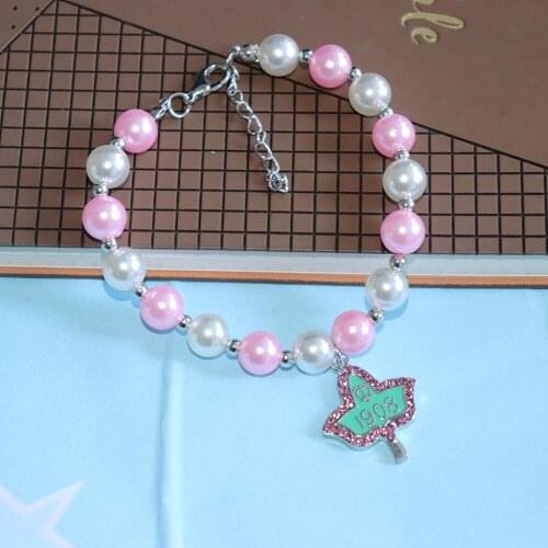 Fashion Greek Sorority Jewelry Customize Pink White Pearl Chain IVY Charm 1908 Bracelets