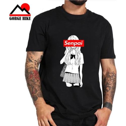 New style Men clothes Senpai Anime Girl Black-White Print T-shirt men Manga Streetwear Tee Cotton Tshirt Unisex Harajuku Clothes