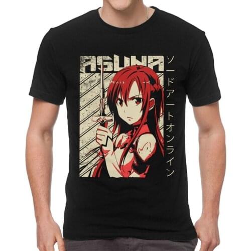 Sword Art Online T Shirt Mens Cotton Printed T-shirt Fashion Tshirt Short Sleeve Japanese Anime Manga SAO Yuuki Asuna Tees Tops