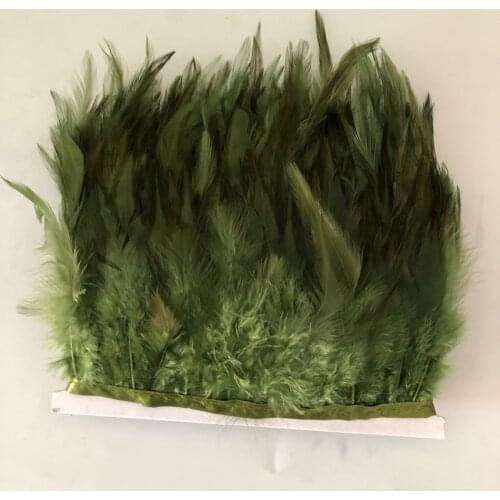2M Olive Green Hackle Feathers Trim 8-13CM 3-5" Width Rooster Chicken Feathers Ribbon DIY Crafts Making Lace 33 Colors Available