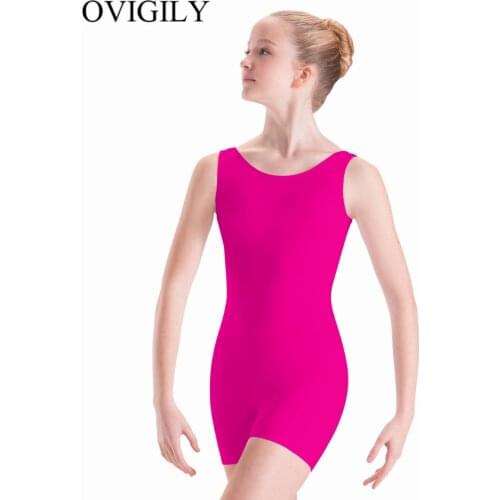 OVIGILY Girls Sleeveless Gymnastics Leotards Shorty Unitard Kids Spandex Scoop Neck Tank Biketard Work Out Suits Lycra Dancewear