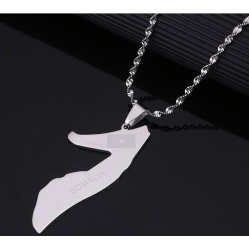 Stainless Steel Silver Color Somalia Map Pendant Necklace Somali Country Maps Chain Jewelry