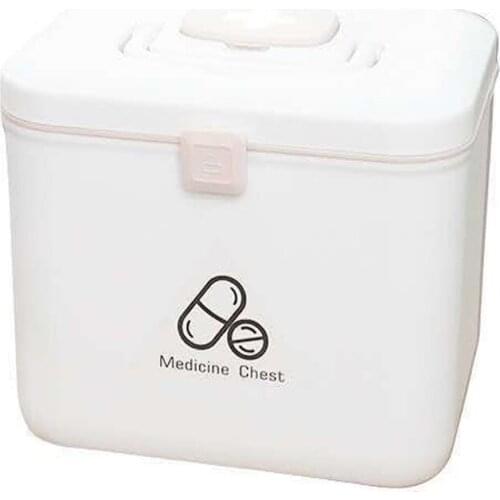 Plastic 2 Tiers Medicine Storage Box Large Capatity Drug Pills Kit Organizer Chest with Carry Handle for Home Family Emergency