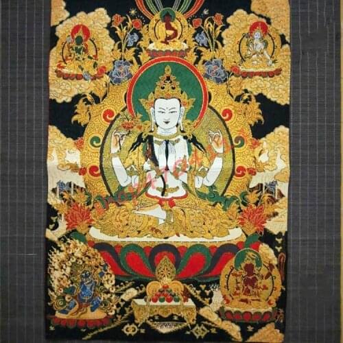 Four-arm Guanyin Bodhisattva hanging pictures Thangka, Buddha hanging pictures, exquisite crafts, decorations