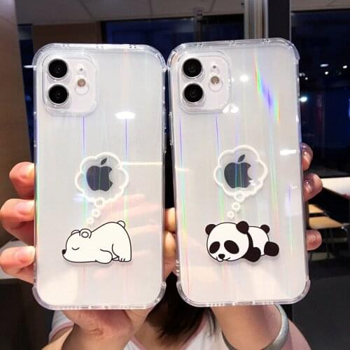 Laser Phone Case For iPhone 12 Mini 11 Pro X XR XS Max 7 8 Plus Right Angle Cute Animal Clear Soft TPU Shockproof Phone Cover