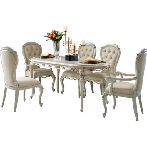 French light luxury solid wood long table household European high-grade oval table chair combination furniture