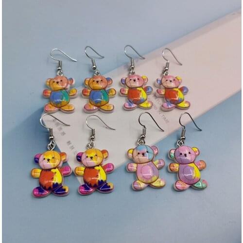 1Pair Cartoon Colorful Bear Drop Earrings For Women Girl Cute Simulated Animal Earring Jewelry Christmas Earings Gift EC417