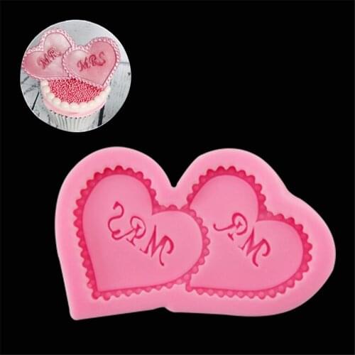Mr Mrs Letter Form Heart Chocolate Wedding Cake Decorating Tools DIY Love Cookies Baking Fondant Silicone Mold
