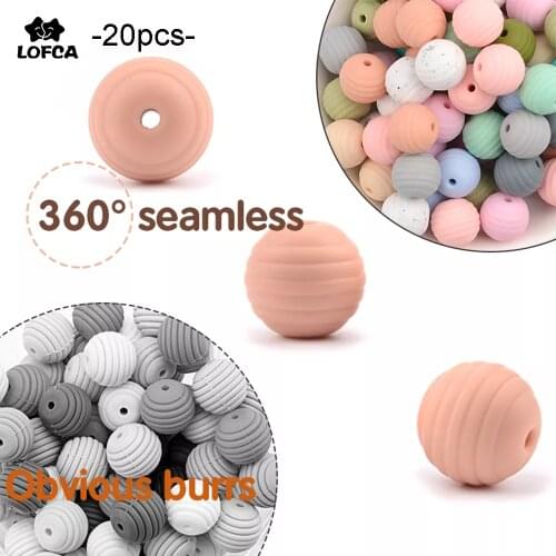 LOFCA 20PCS Beehive Silicone Beads 15mm Loose Spira Beads Baby Teether BPA Free Food Grade DIY Pacifier Clip Chew Jewelry Making