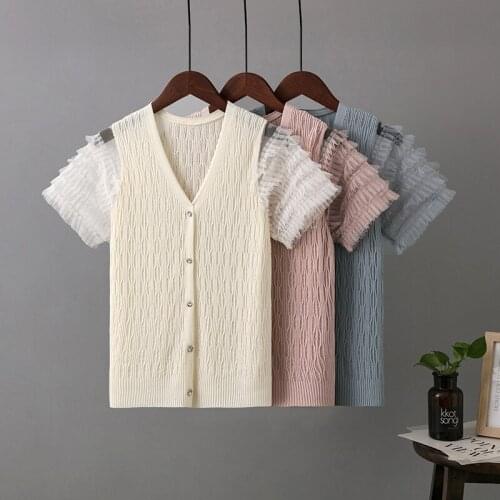 Fairy elegant women short-sleeved vintage cardigan tops and bloues air-conditioned 2021 summer new female button fashion girl