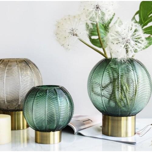 Modern Fashion Electroplated Glass Vase green Round Shape vases Hydroponic ornament Desktop crafts wedding home Decoration