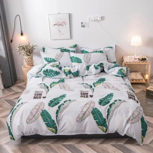 Tropical Leaves Bedding Set Green Plant Flower Print Duvet Cover Sets Pillowcase Flat Sheet Grils Floral Bed Quilt Cover Sets