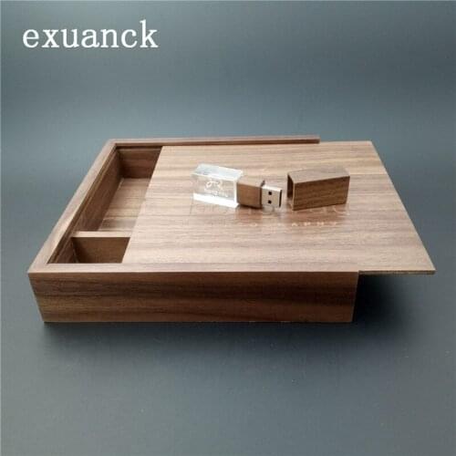 Exuanck Custom Logo Gift Usb Sticks Crystal Usb 2.0 Flash Pen Drive 4GB 8GB 16GB 32GB Photography Gift Walnut Wooden Album Box