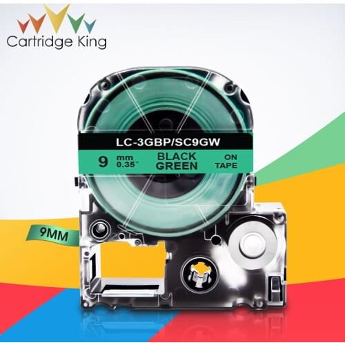 SC9GW LC-3GBP Black on Green 9mm Label Tape for Epson King Jim C410 LW-400 LW-400L TepraPro SR45 PRO SR52 SR55 SR130 Label Maker
