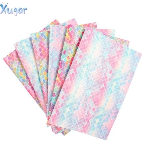 Xugar 22CM*30CM Glitter Synthetic Leather Fabric Gradient Chunky Rainbow Glitter Fabric Wedding Decoration DIY Hairbows Material