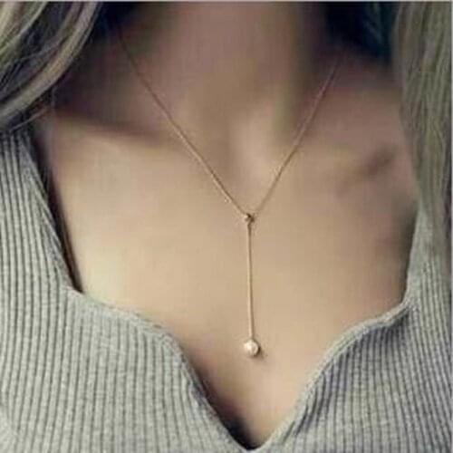 Y-type cool wind imitation mother of Pearl Necklace adjustable single imitation pearl clavicle chain ear jewelry