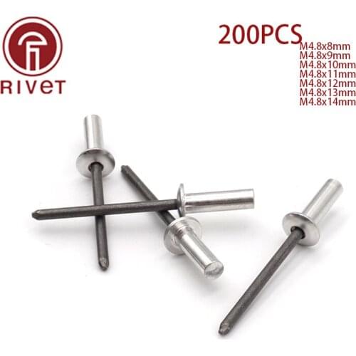 DIN 15973 200PCS M4.8*8/9/10/11/12/13/14 Rivets Remaches Aluminum Steel Closed End Blind Rivets Round Dome Head Rivet Fasteners