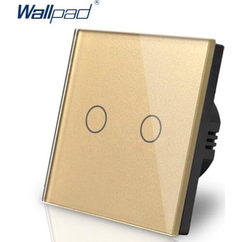 Factory Price Wallpad Luxury Gold Touch Crystal Glass 2 Gang 2 Way European UK Standard Touch Lighting Lamp Switch Free Shipping