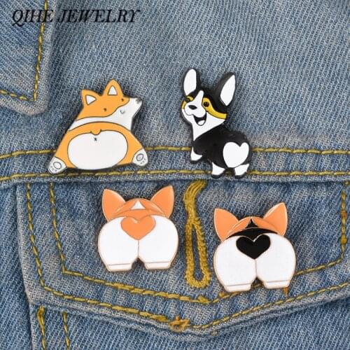 QIHE JEWELRY Corgi Heart Butt Pins butt brooches Corgi lover enamel pins Lapel pins for corgi nerds Gift for dog mom