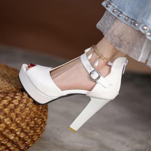 Women Sandals 2021 Brand Elegant High Heels Pumps Super High Heel 10cm Peep Toe Waterproof Wedding Party Platform Shoes 102-7